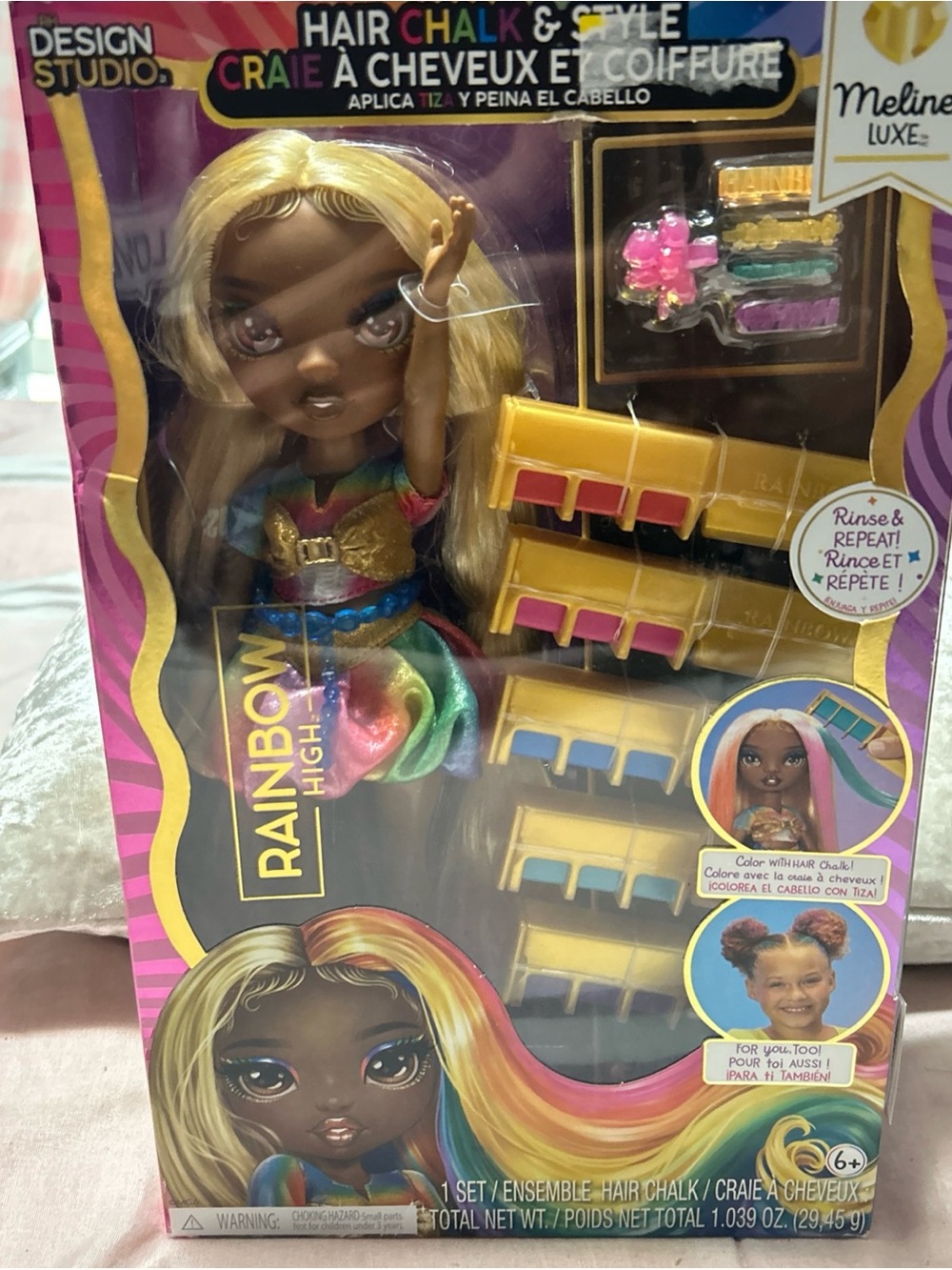 Rainbow Design Studio Hair Chalk Doll - Blonde with Rainbow Outfit New in Box